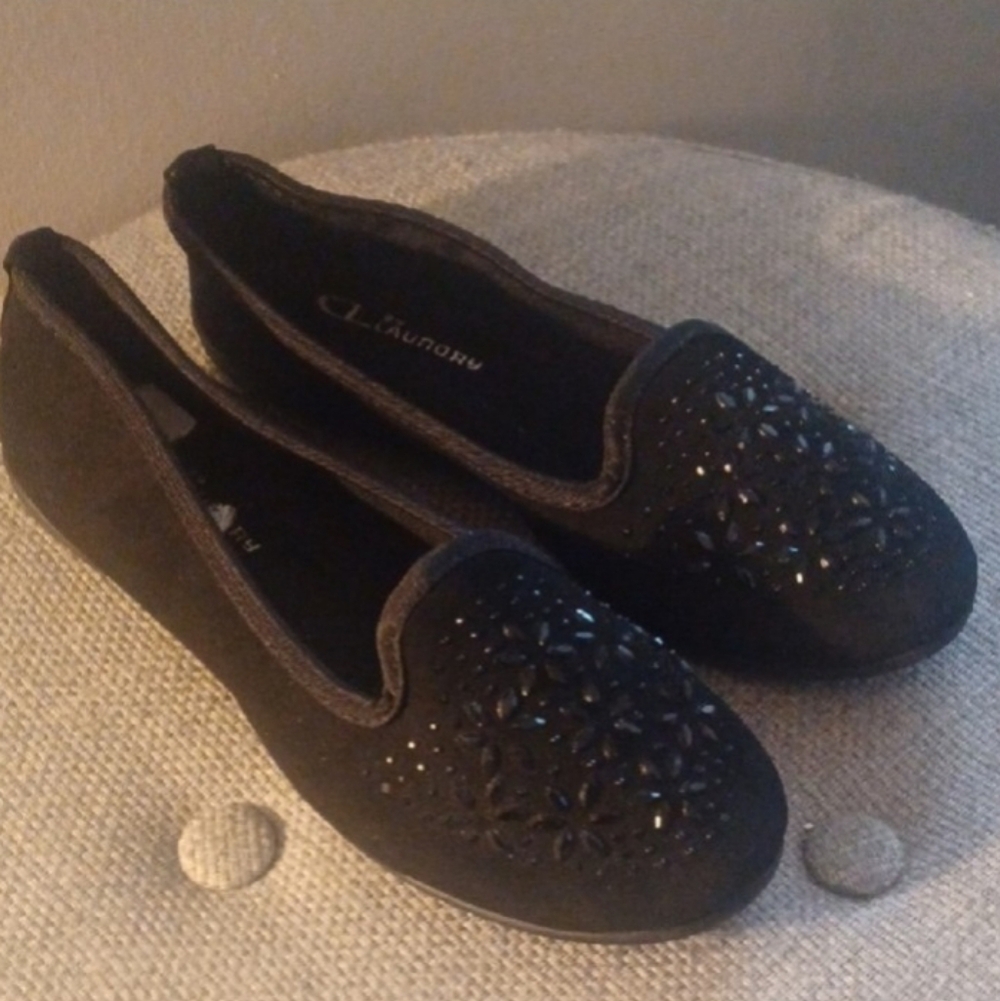 Chinese Laundry Black Rhinestone Slip On Flats Sz 6